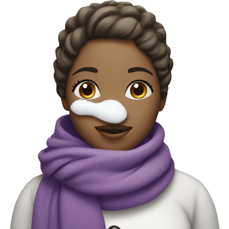 Snowman with girl features and lashes wearing purple scarf emoji