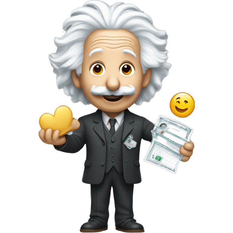 happy albert einstein holding check emoji in one hand emoji