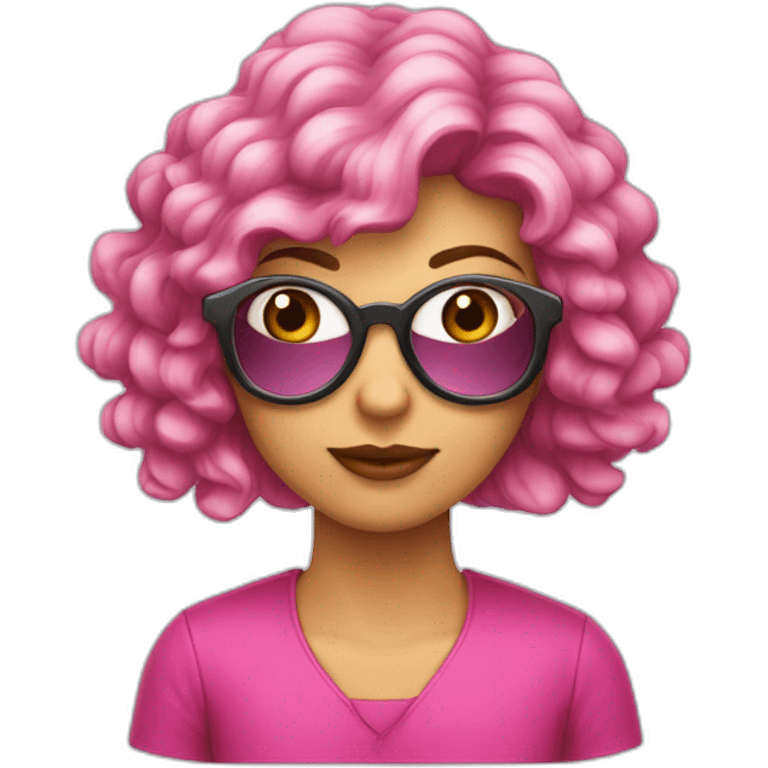 Garota de cabelo rosa e oculos emoji