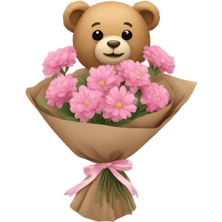 Teddy bear holding flowers pink emoji