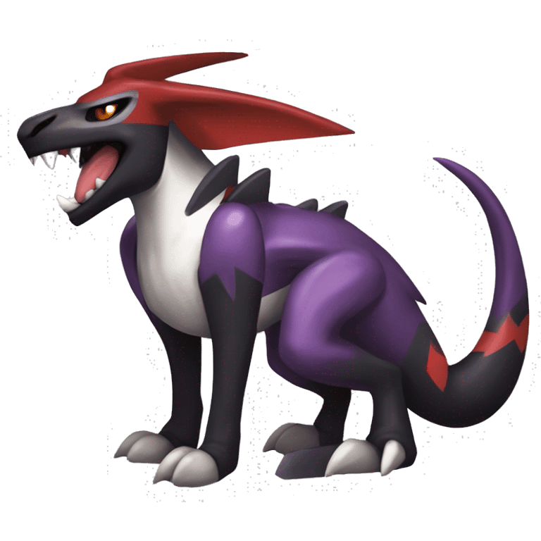 Black Cool Edgy Nargacuga-Houndoom-Garchomp-Noivern Fakémon  with White and Red and purple and black Edgy markings emoji