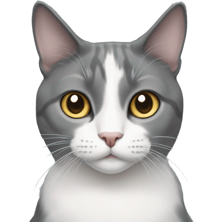 grey and white tuxedo cat with hazel eyes emoji