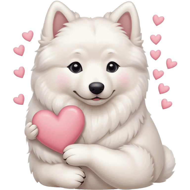 samoyed hug with pastel hearts emoji