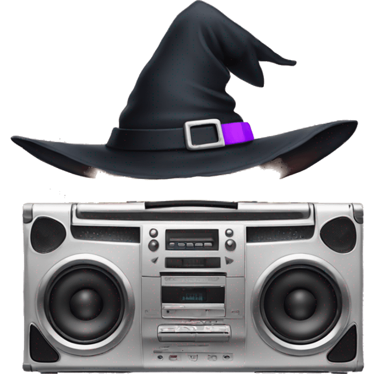 Boombox wearing a witch hat emoji