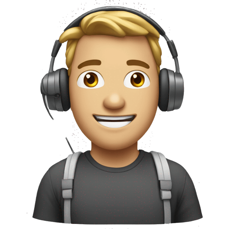 Tech guy , funny  , with headset , without glasses , Smilling emoji