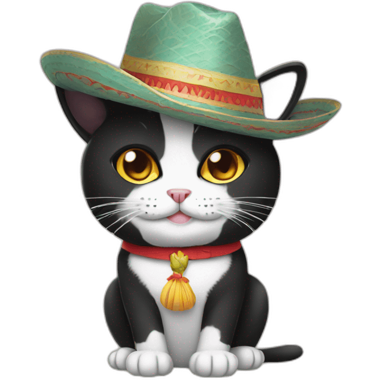 tuxedo cat wearing sombrero emoji