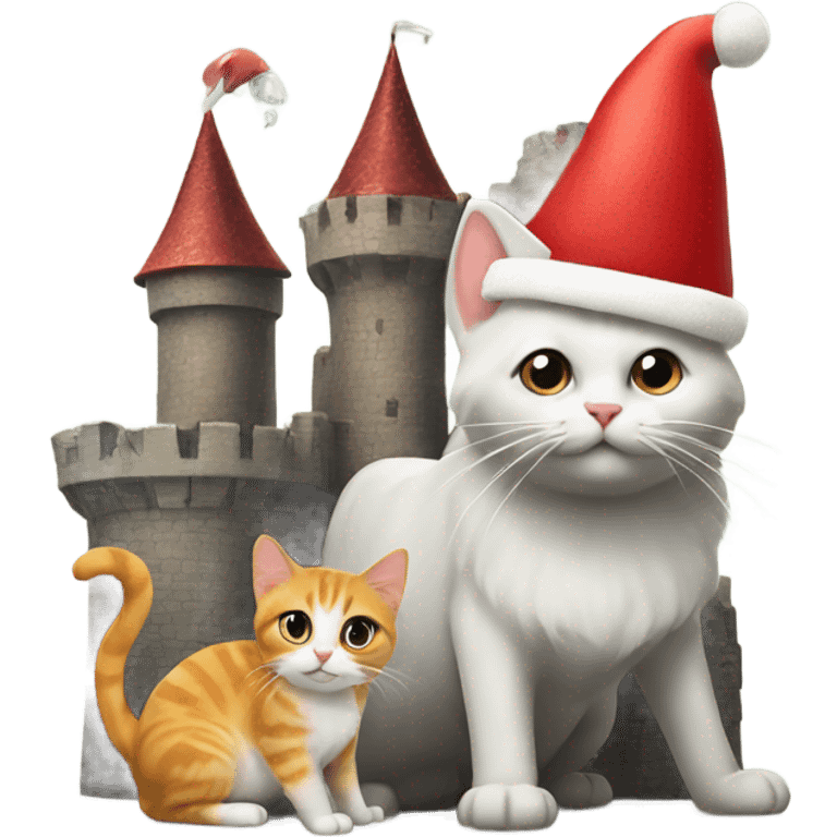 castle wearing a santa hat with a cat eating a fish emoji