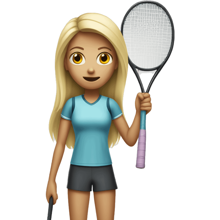 blond tall girl with fear with tennis racket at hand emoji