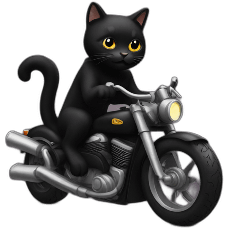 A black cat is riding on a black mo torcycle emoji