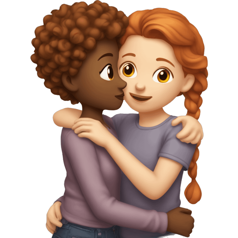 straight red haired girl kissing curls brown haired girl  emoji