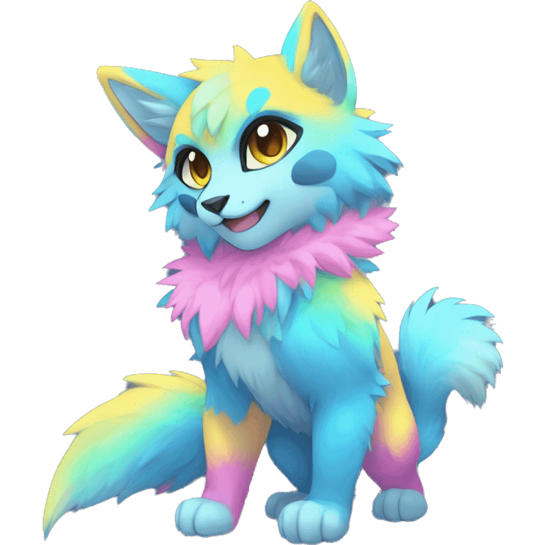 Anthro Fluffy Cool Cute Magical Elemental Shiny Colorful Neon Vibrant Colors Sparkle Kemono-style Chibi Fantasy-Animal-Fakémon-Pokémon-Hybrid Fur Sona Aesthetic Full Body emoji