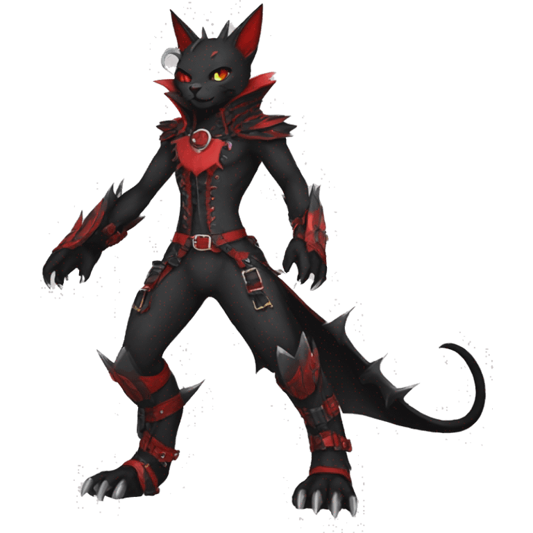 cool edgy black punk red ethereal fantasy nargacuga-bat-cat-Fakemon collar harness full body emoji