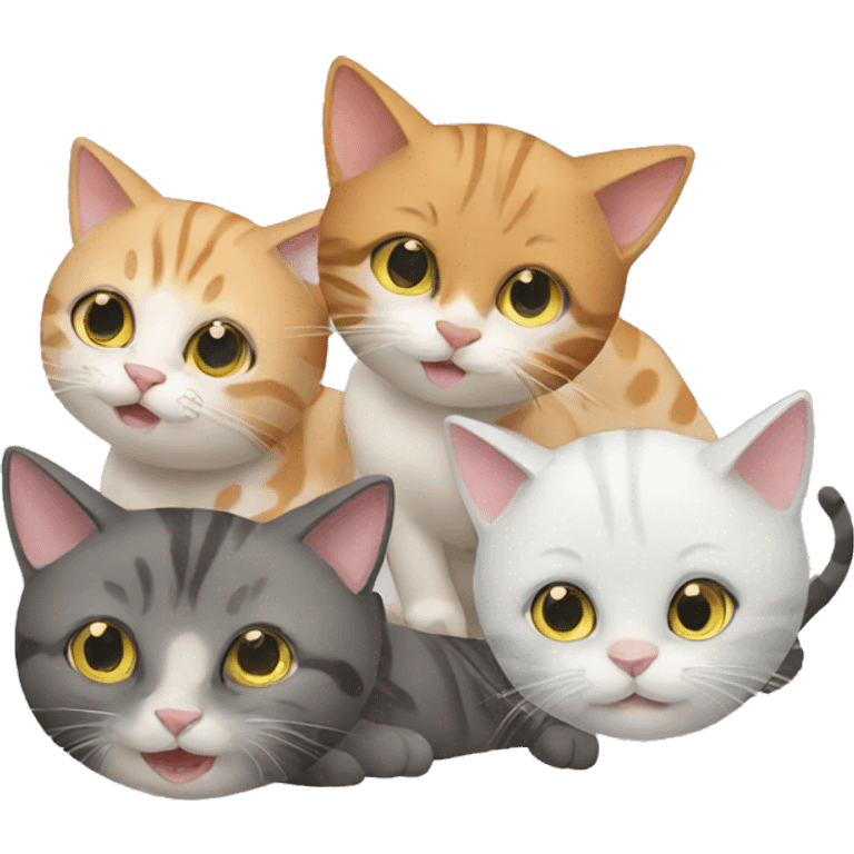 four cats eating one fish emoji