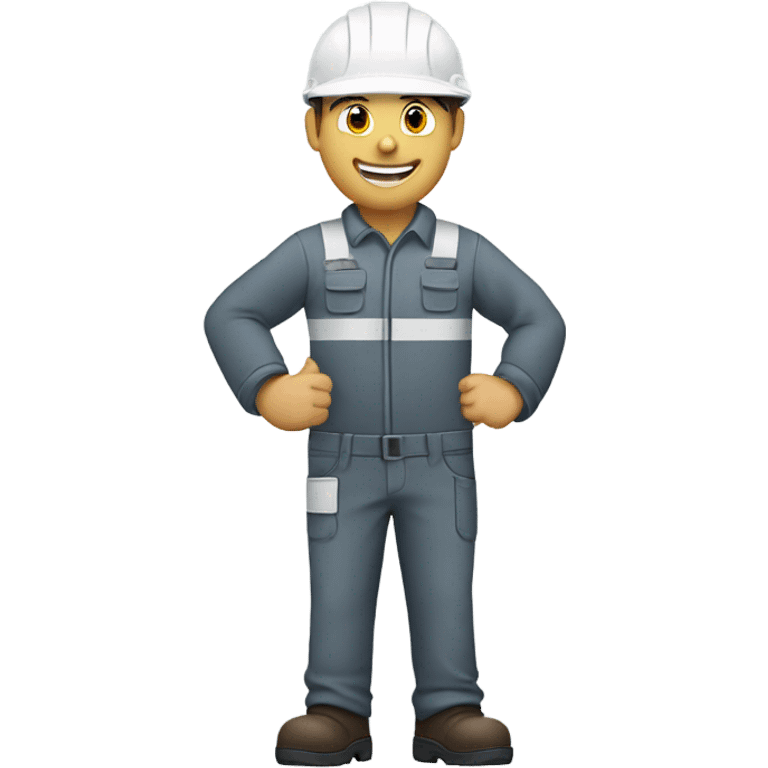 worker wearing a white helmet and a grey workwear, giving a thumbs up emoji