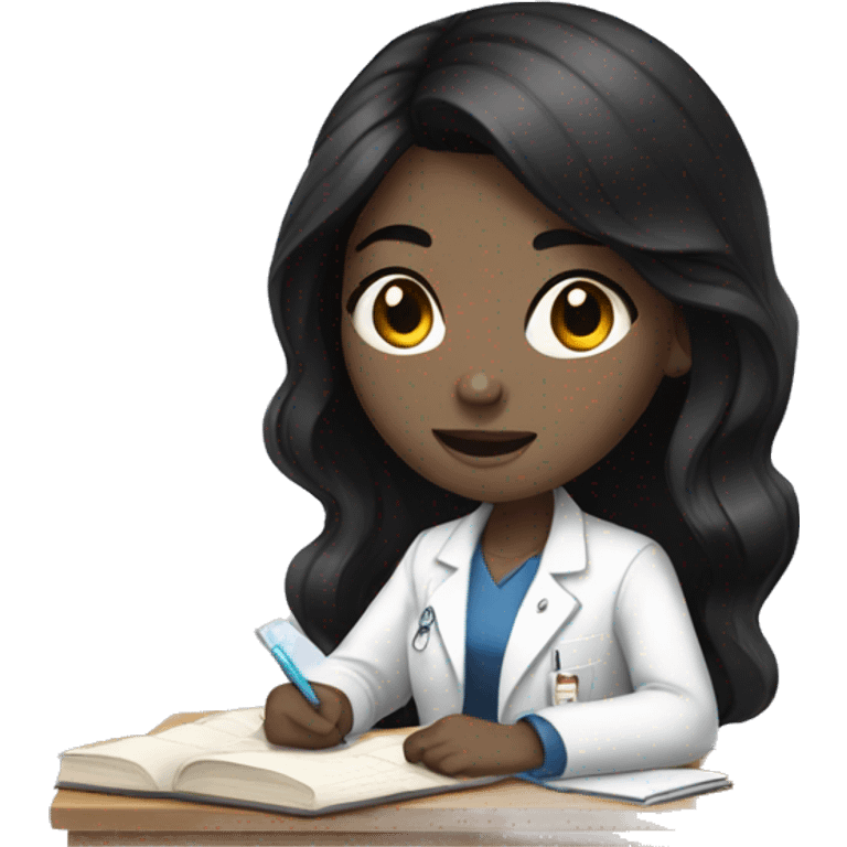 Black hair girl with pale skin studying medicine emoji