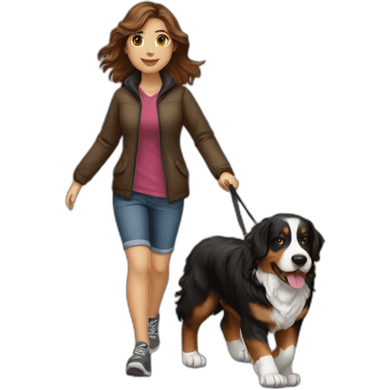 brown-haired-woman-walking-bernese-dog emoji