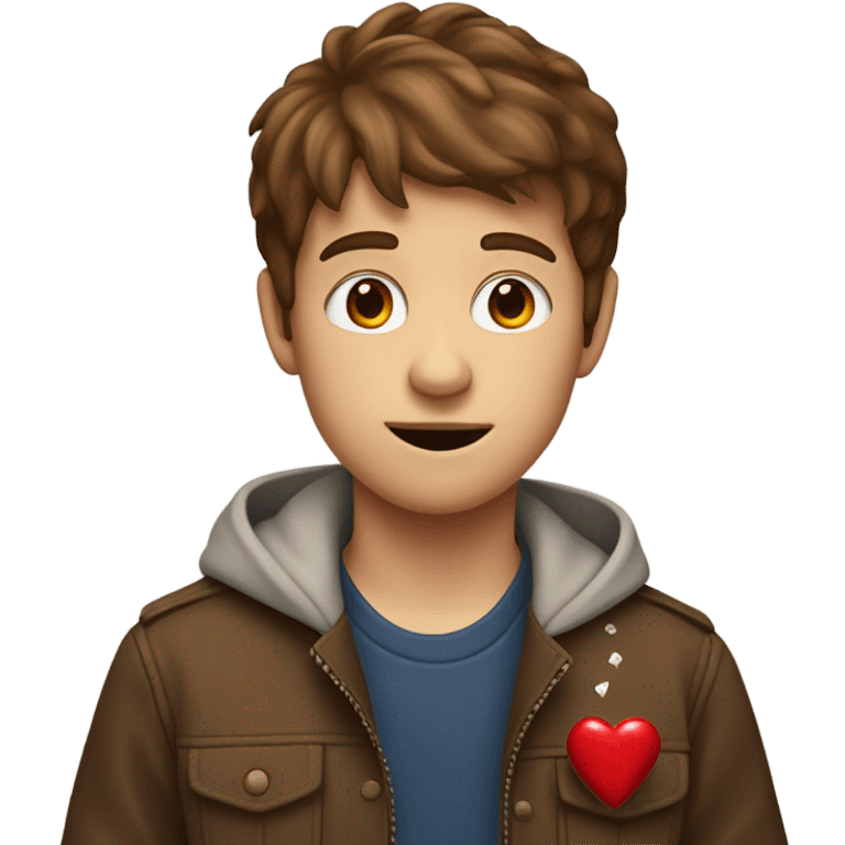 Brown haired boy holding a small ketchup packet with red hearts where his eyes are  emoji