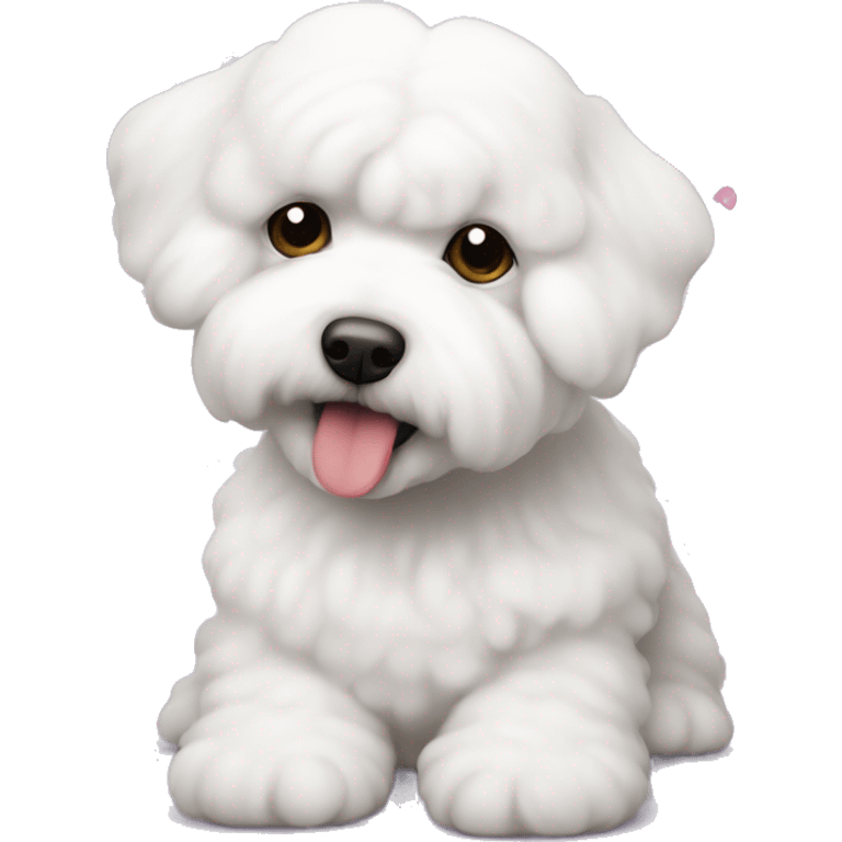 A bichon frise with hearts around him emoji