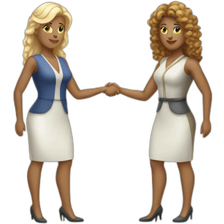 two greek white business women with different hair colors from each other shaking hands full bodies emoji