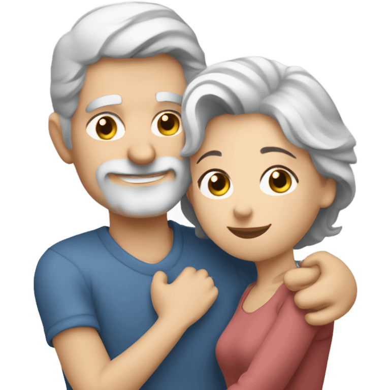 Blue eyes gray haired man hugs lady emoji