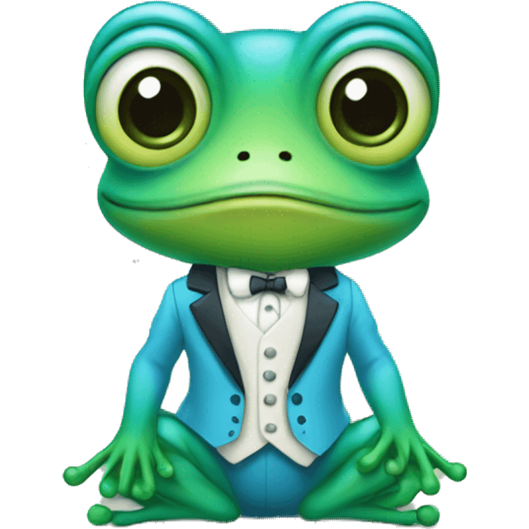 "baby blue cartoon frog in formal attire poses" emoji