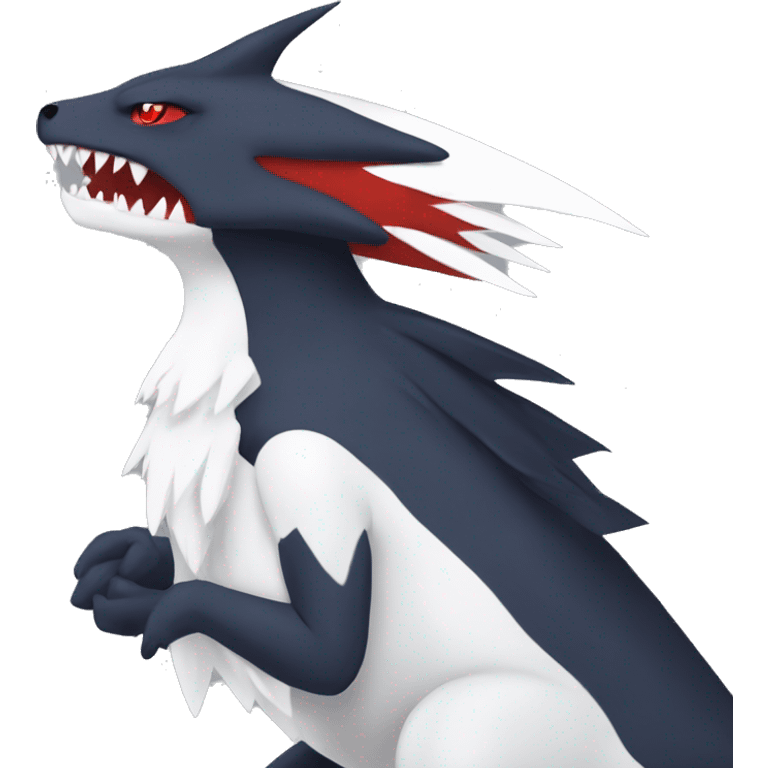 Black Cool Edgy Nargacuga-Garchomp-Absol Fakémon  with White and Red Edgy markings emoji