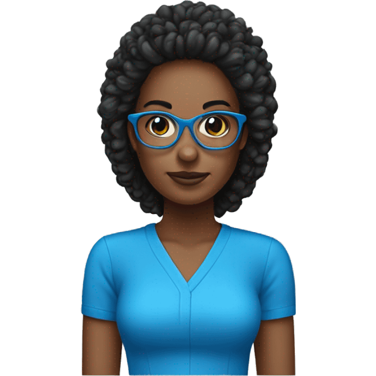 Mujer de pelo negro con puntas azules largo y gafas emoji