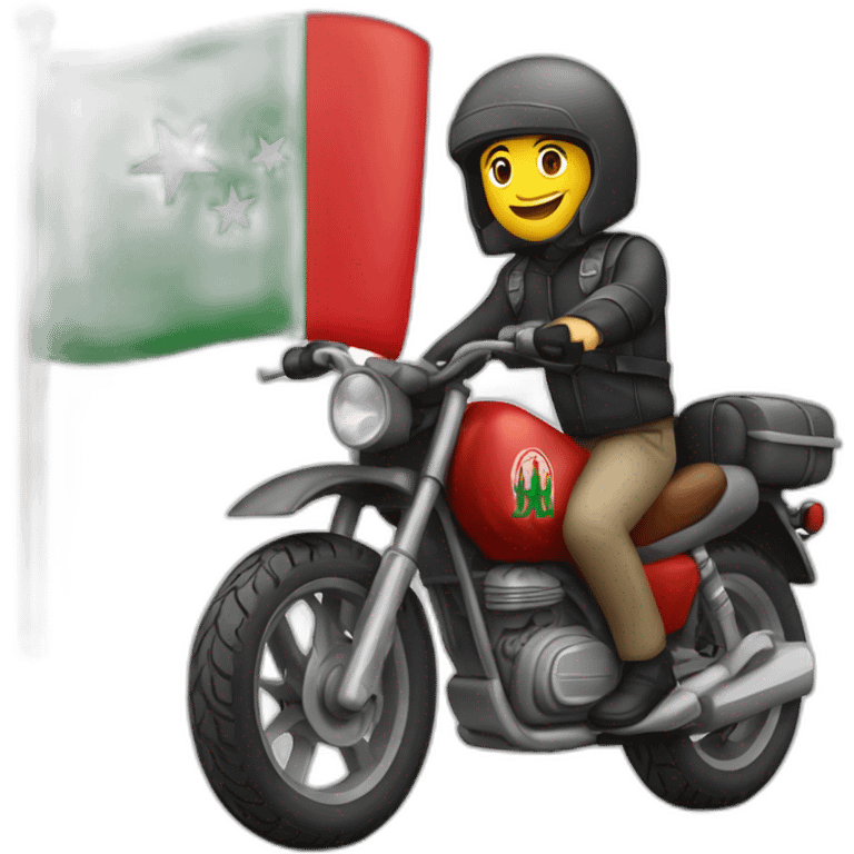 quelqu'un sur une moto avec le drapeau du Maroc derrière emoji