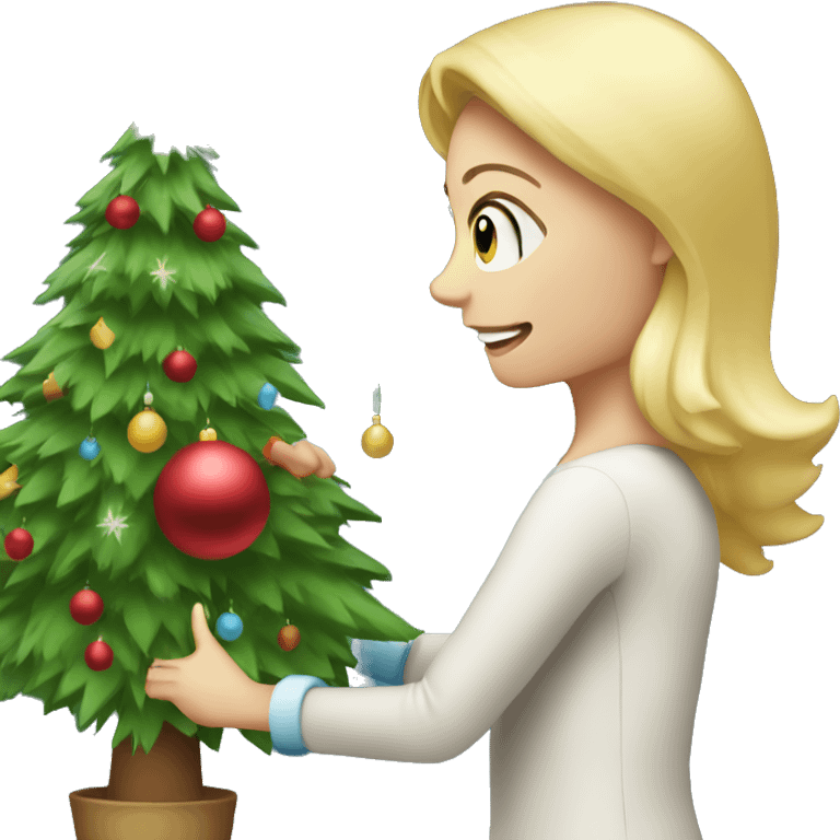 Blond white women decorating a Christmas tree emoji