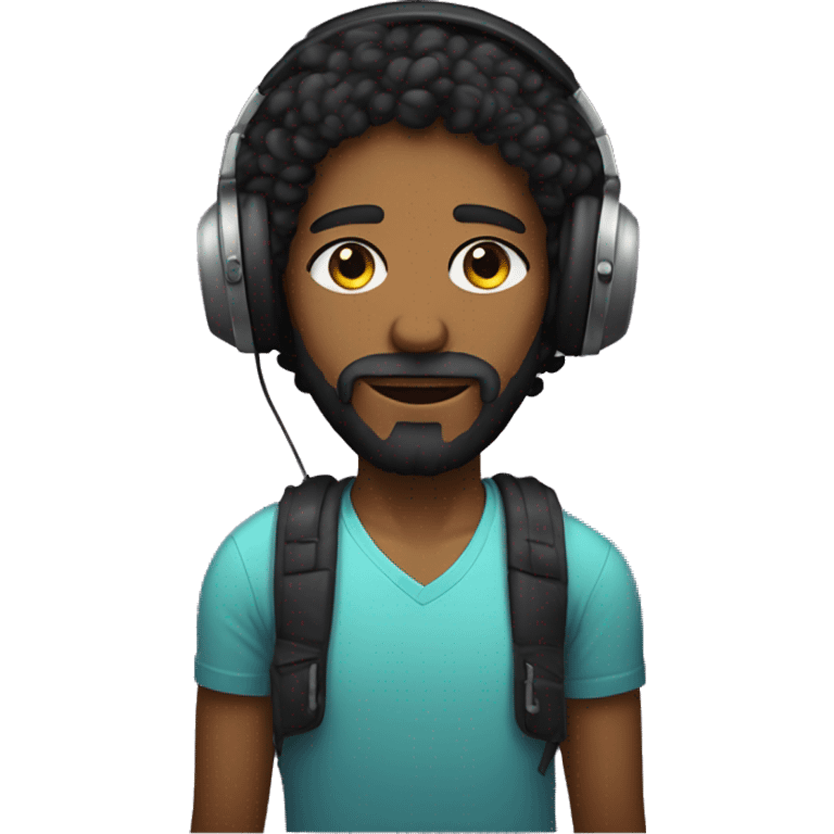 A Beautiful teenager with a long face, black light beard, sharp nose, sleepy eyes and black curly hair wearing Apple headphones emoji