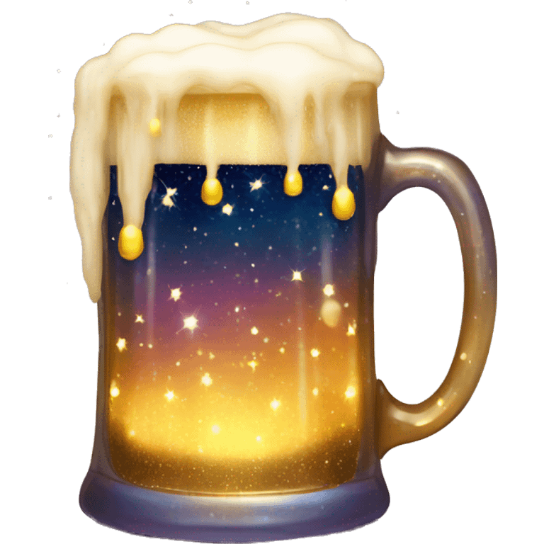 Beer mug full of galaxy nebula gold sparkles glow fairy lights emoji