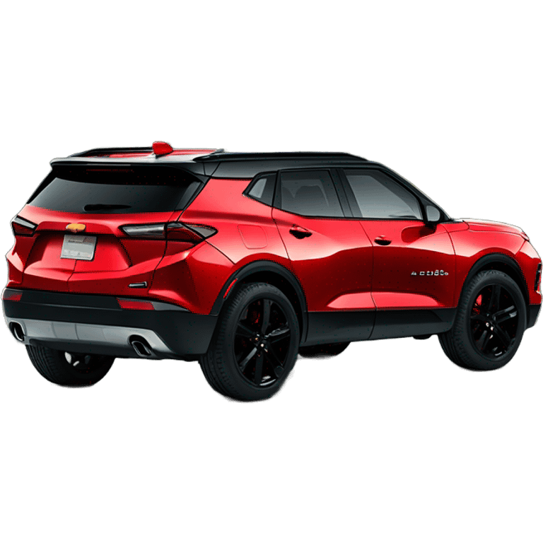 2020 Red Chevrolet Blazer with black wheels, black Chevrolet logo, in front of mountains   emoji