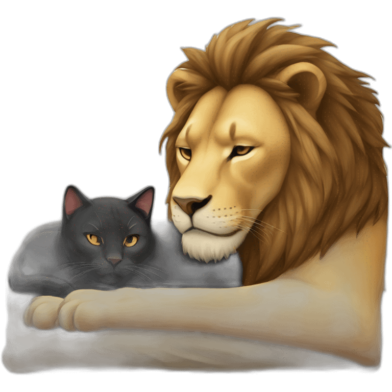 Lion and black cat sleeping emoji