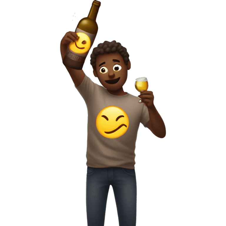 A tipsy person holding a wine bottle in one hand, and with the other hand clutching a glowing ❤️ emoji. The scene is set in a soft, warm light to give a sense of both vulnerability and intoxication emoji