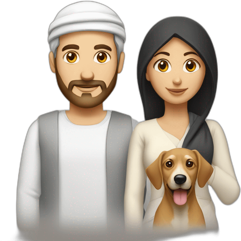 caucasian man with arab woman with 2 dogsvue js logo emoji