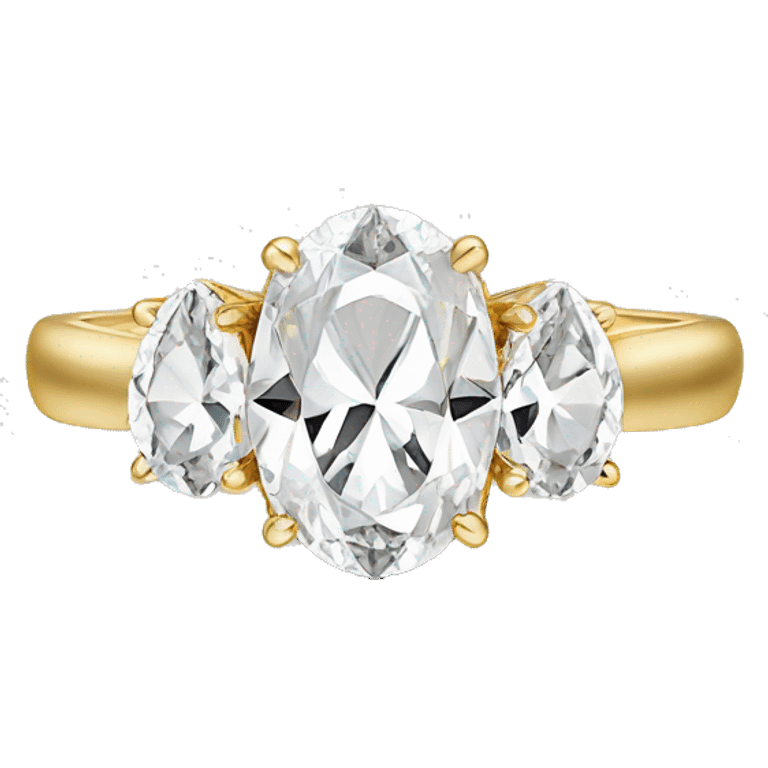 Oval gold engagement ring with two pear stones on the sides emoji