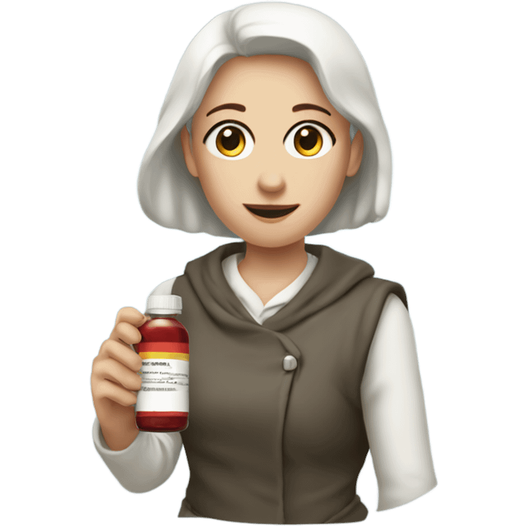 anniek with big pupils holding a medicine bottle emoji