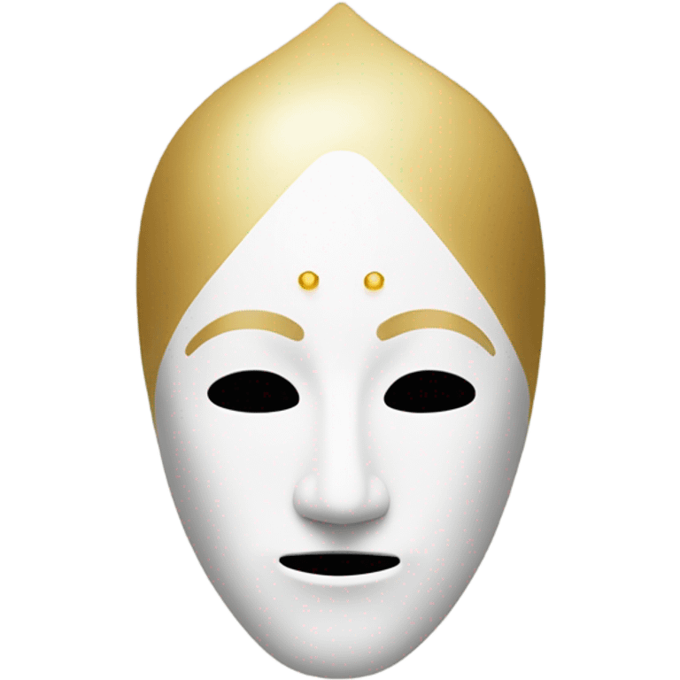 a completely white, smooth mask with no mouth or nose. A thin golden triangle is centered on the face, and a small golden dot is positioned on the forehead. The design should be minimalist, elegant, and mysterious.” emoji