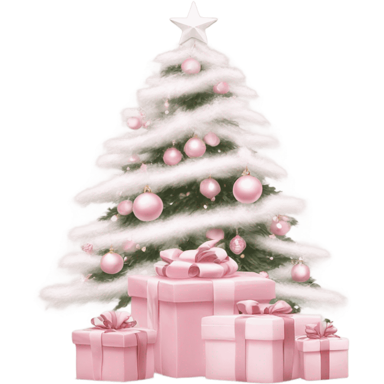 Light pink Christmas gifts under a white Christmas tree  emoji