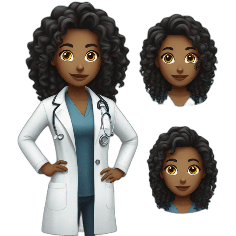 Pretty young black female doctor with long curly hair emoji