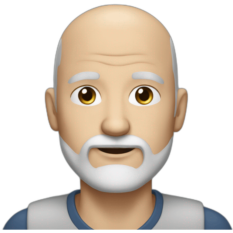 slightly older bald guy with blue eyes and dark grey beard emoji