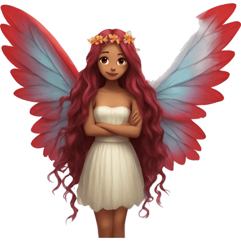 big wings, flower, Beautiful, fairy, red, long hair emoji