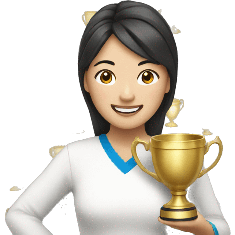 asian happy woman with a gold champion cup emoji