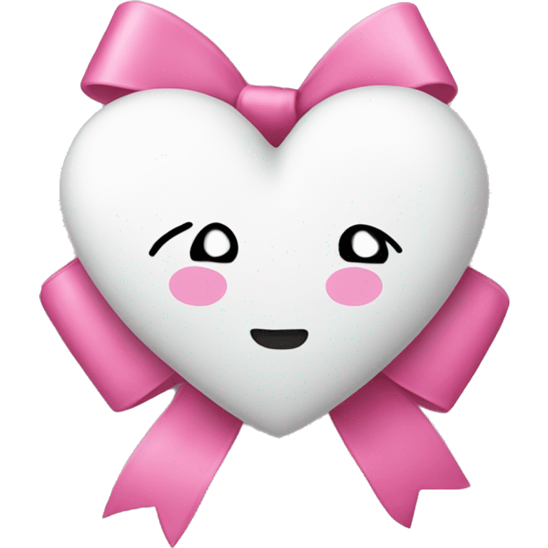 White heart with a pink bow wrapped on it emoji