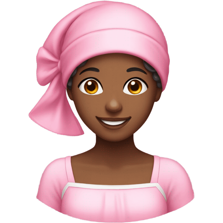 a black girl with a pink bonnet smiling  emoji