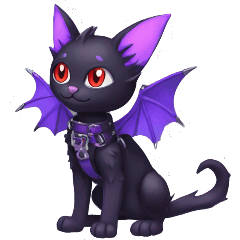 cool edgy black punk purple red ethereal fantasy nargacuga-bat-cat-Fakemon collar harness full body emoji