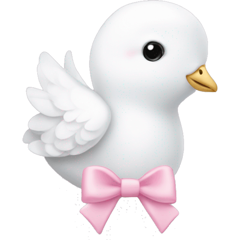 White dove with small baby pink bow around neck emoji