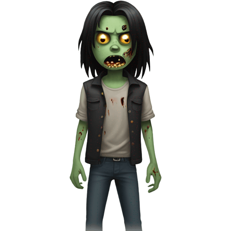 boy, zombie, with black medium long hair, scary face emoji