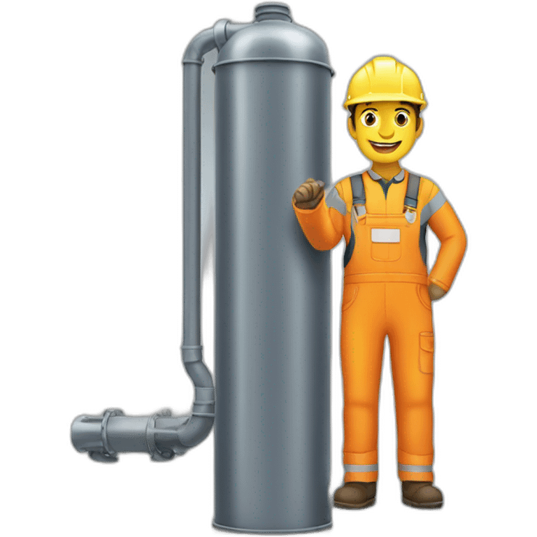 worker standing by a gas tube emoji