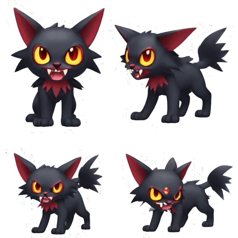   cool cute fantasy anime dark animal vampiric Litten-Zoroark-Nargacuga-cat-hybrid Fakemon with big fangs and bat-ears full body emoji